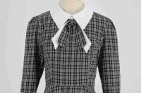 2025 nuevo Vintage marrón a cuadros Rockabilly Midi vestidos cuello vuelto arco 3/4 manga larga Otoño Invierno mujer vestido elegante - details 16