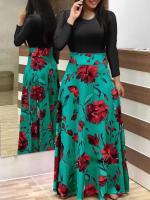 Vestido de manga corta a juego con estampado de flores de estilo europeo y americano para mujer, falda con vuelo grande, 2024 - details 19