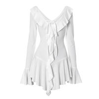 Vestido D24DS372 para mujer con volantes, cuello puntiagudo, tirantes y mangas acampanadas - details 9