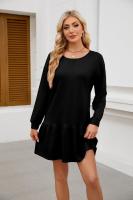 Color sólido mujer manga larga Mini cuello redondo vestido elástico grueso vestidos cortos para mujeres moda elegante Chic en venta liquidación X - details 23