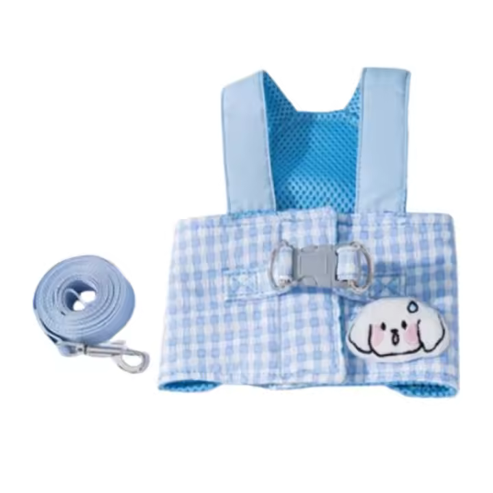 Conjunto de arnés ajustable para perro, suave con cuerda de tracción, cuerda para caminar para perro, patrón a cuadros, chaleco transpirable para perro, arnés para exteriores - 1