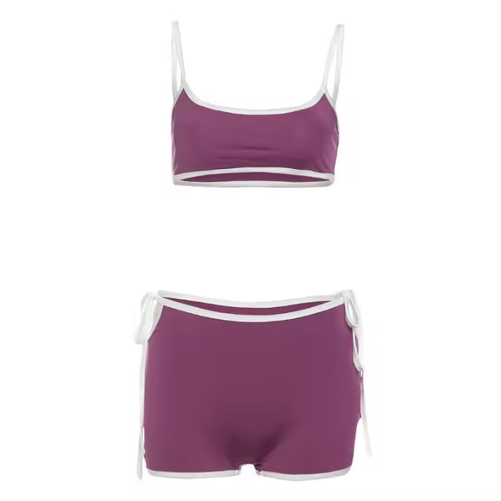 BUNO-Conjunto informal de 2 piezas para mujer, chándal, camisola con ribete blanco + pantalón corto de vendaje lateral, ropa de calle deportiva elástica a juego - 1