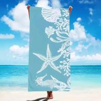 Toalla de playa azul de secado rápido con diseño de estrella de mar, caballito de mar, suave y absorbente para baño, exterior, natación, piscina, campamento, 1 ud. - details 4