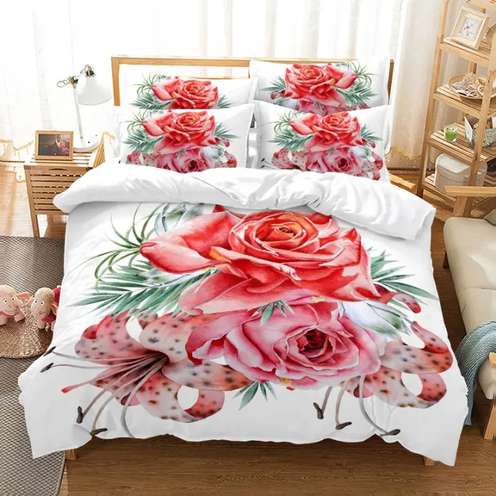 Conjunto de Ropa de Cama de Rosa Rosa Romántica Tema de San Valentín Día de la Madre - 1