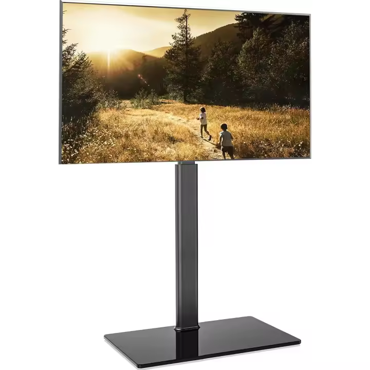 Soporte TV de Pie Blanco Ajustable en Altura, Giratorio, MAX VESA 600 * 400mm, Base de Cristal - 1