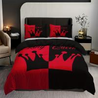 Juego de 3 piezas de cobertores de edredón, juego de ropa de cama con patrón de corona negra y roja, funda de edredón suave - details 4