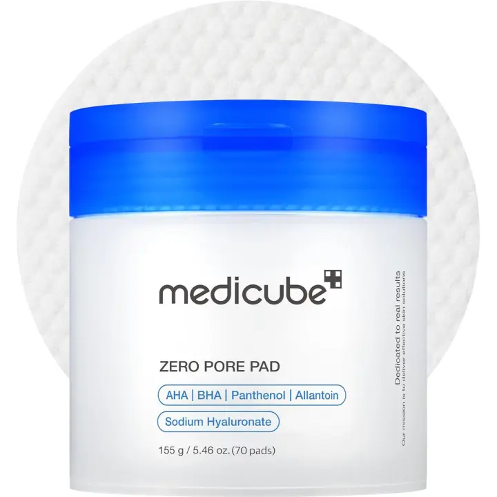 Medicube Zero 2.0, almohadillas de tóner facial de doble textura para exfoliación y poros con 4,5% de ácido láctico AHA y 0,45% de ácido salicílico BHA, - 1