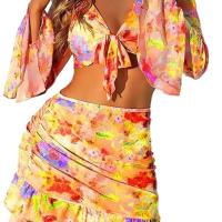 Nuevos estampados tendencias playa faldas bikinis 4 piezas trajes de baño - details 2