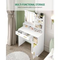 Mesa de Maquillaje con Espejo y LED Regulables Diseño de Cajón y Armario con 3 Escritorios y 4 Compartimentos Abiertos Blanco DT32503X - details 3