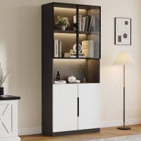 Vitrina minimalista moderna con puertas de vidrio, vitrina con luces LED, estantería para coleccionables, temperatura y brillo de color ajustables, puertas blancas con decoración negra, 80*30*200cm - details 4