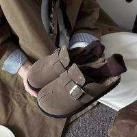 Zapatillas divididas para mujer, Sandalias planas de moda para exteriores con suela gruesa y cálida de piel de invierno, zuecos informales tipo mula, zapatos tabi para mujer - details 3