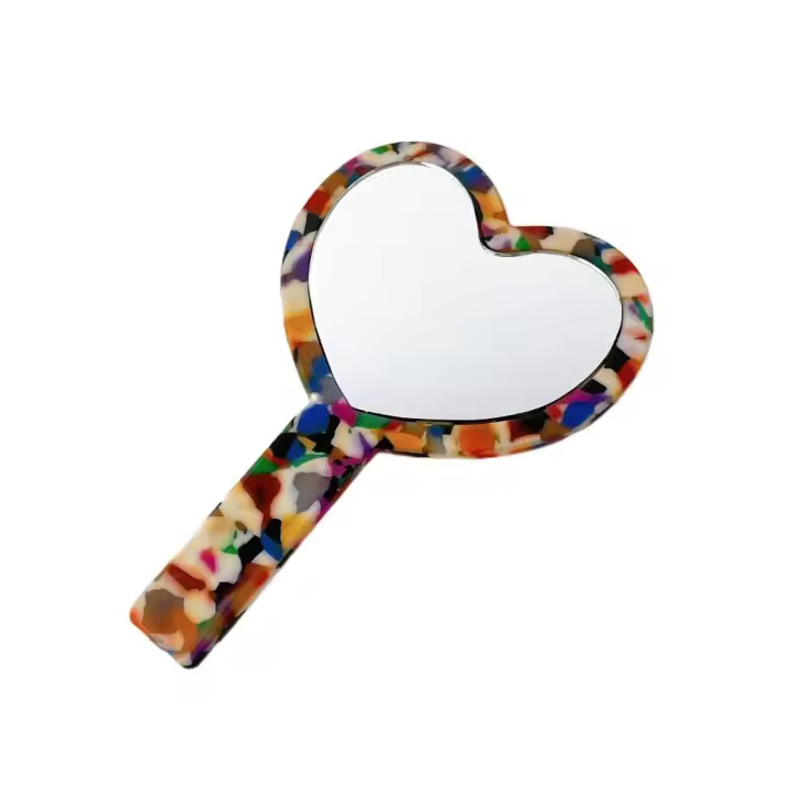Espejo de maquillaje pequeño con forma de corazón, espejo de tocador de mano, textura de ácido acético, espejo de tocador pequeño para mujer - 1