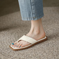 Zapatillas planas de tanga con punta cuadrada francesa para mujer, sandalias de playa exteriores de verano - details 2