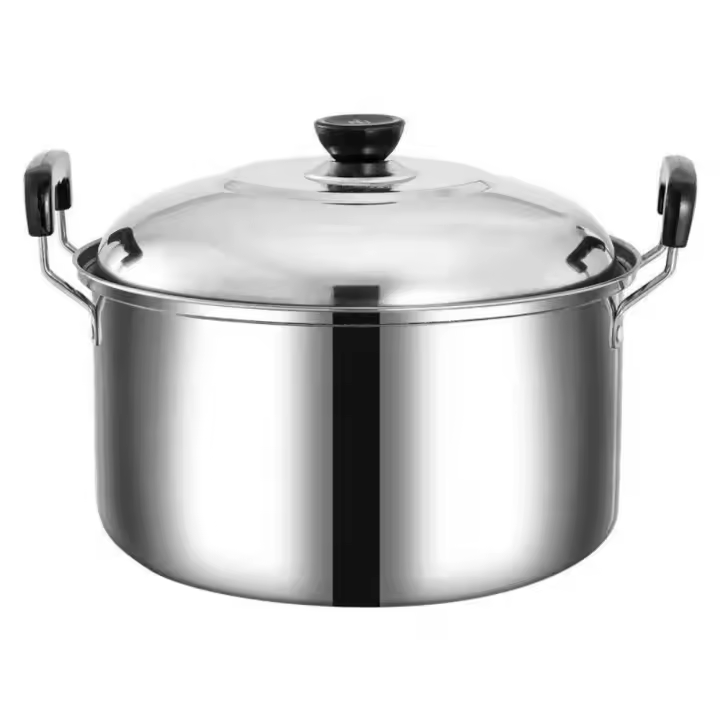 Olla de sopa de acero inoxidable multiusos con tapa, mango Binaural, olla de almacenamiento, olla guisada profunda, dormitorio - 1