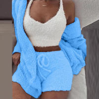 Suéter para mujer, artículos para el hogar, pijama informal de 3 piezas, chaleco de manga larga con ombligo, ribete de pantalones cortos, invierno - details 8