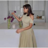 OUWU- Vestido de manga larga para mujer, elegante color sólido con abertura frontal, de moda para primavera y verano 2024 - details 20