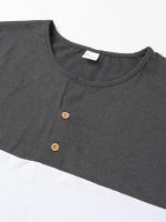 Camiseta deportiva informal de manga corta de verano para hombre, con costuras tricolores y cuello en V con muescas, estilo Henry - details 28