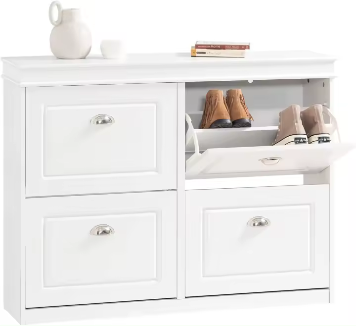 Organizador de Zapatos Blanco Mueble Estrecho para Dormitorio Pasillo Salón con 4 Puertas - 1