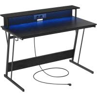 Mesa de Juegos con Luces LED y Enchufes Tamaño 60 x 120 x 76cm Elegancia Rústica Marrón - details 34