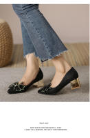 Tacones altos de moda puntiaguda francesa primavera y otoño de las mujeres nuevo tacón grueso boca poco profunda diamantes de imitación arco temperamento versátil zapatos individuales - details 20