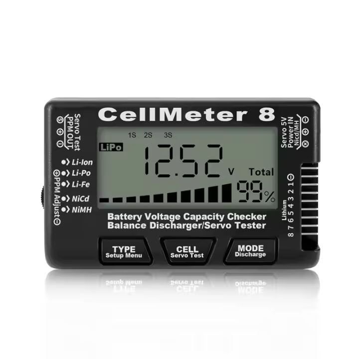 RC Cellmeter controlador de comprobador de capacidad de batería Digital, probador de voltaje para Li-Ion, NiMH, Nicd, medidor de celda, negro, 8 - 1