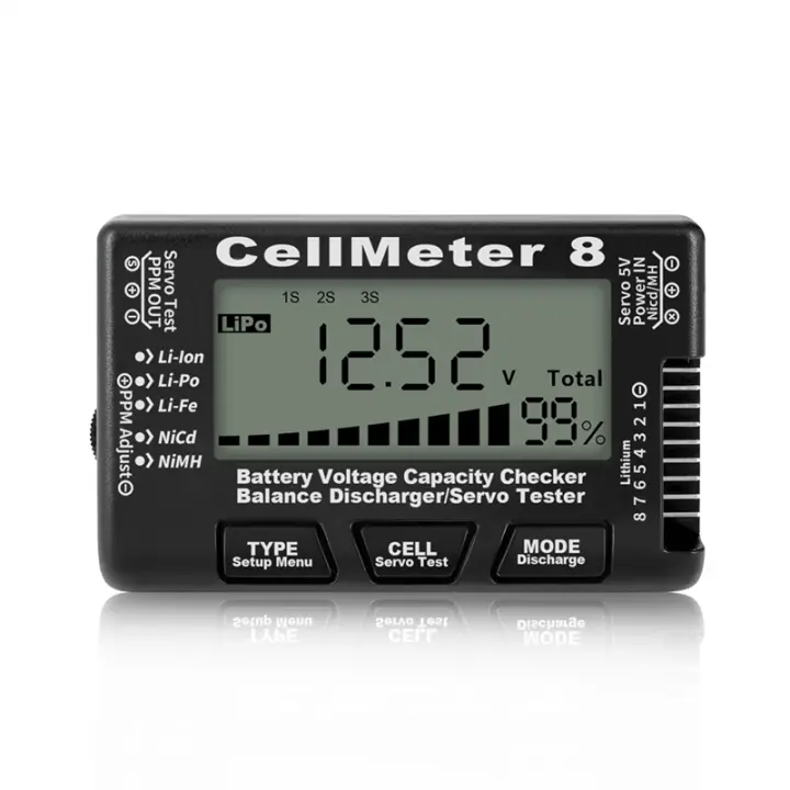 RC Cellmeter controlador de comprobador de capacidad de batería Digital, probador de voltaje para Li-Ion, NiMH, Nicd, medidor de celda, negro, 8 - 1