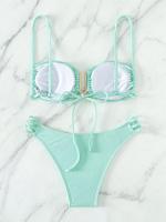 Blue Tie Dye Print Triangle 2 Piece Set Bikini, Texture Fabric High Stretch Backless Swimsuits, Women's Swimwear & Clothing - details 2