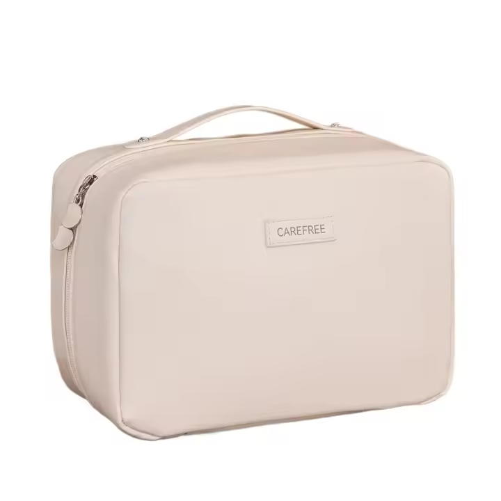 Bolsa de maquillaje portátil para mujer, bolsa de lavado para el cuidado de la piel de gran capacidad, impermeable, práctica bolsa de almacenamiento de cosméticos de cuero PU - 1