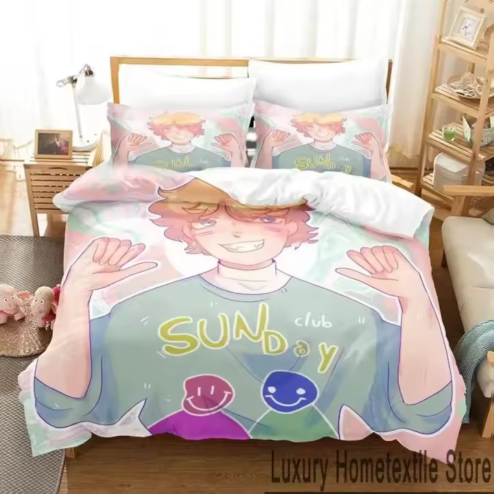 Juego de Ropa de Cama 3D Tommyinnit Club de Domingo Funda de Edredón Cubierta de Almohada Cojín de Confort para Hombres y Mujeres Tamaño Rey y Reina - 1