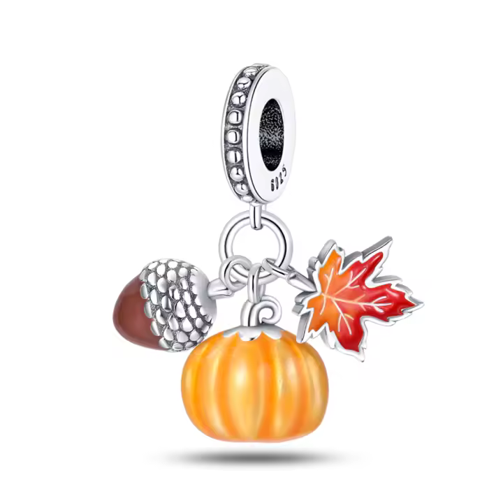 Colgante Charm Bead Plata de Ley 925 Calabaza Hoja de Arce Colgantes de Avellana Pulsera Original para Hacer Joyas Regalo del Día de San Valentín - 1
