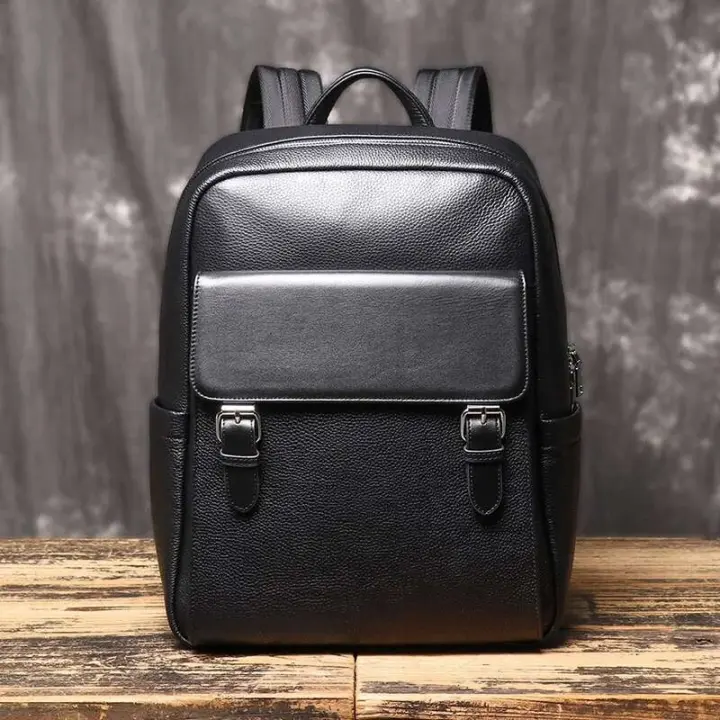 Nuevo Mochila escolar de piel de vaca, mochila de viaje con carrito grande, bolsos para ordenador portátil para hombre - 1