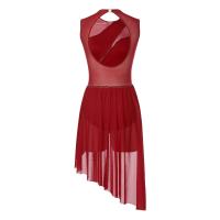Elegante Traje de Patinaje de Hielo para Mujeres Leotardo de Ballet de Malla Transparente sin Mangas Traje de Baile Lírico Contemporáneo - details 107