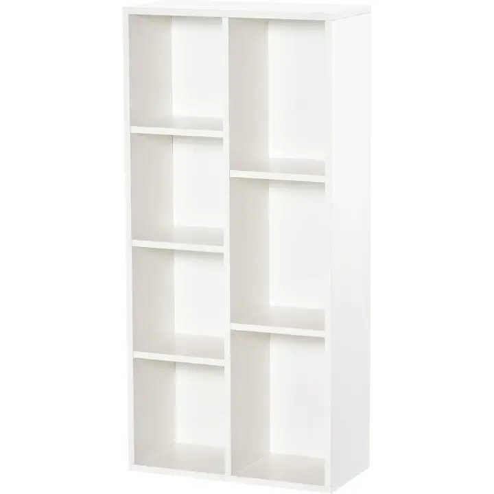 Estantería de Madera para Libros 7 Compartimentos para Almacenamiento Ideal para Sala de Estar, Dormitorio, Oficina Tamaño 50x24x106 cm Blanco - 1