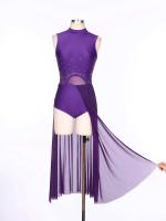 Elegante Traje de Patinaje de Hielo para Mujeres Leotardo de Ballet de Malla Transparente sin Mangas Traje de Baile Lírico Contemporáneo - details 51