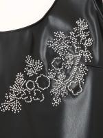 2025 mujeres negro imitación cuero Mini vestido rebordear decoración verano 2025 moda elegante sin mangas Vestidos femeninos - details 3
