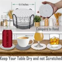 Posavasos de algodón con soporte para bebidas, posavasos absorbentes minimalistas para el hogar, 8 piezas, 4 colores - details 2