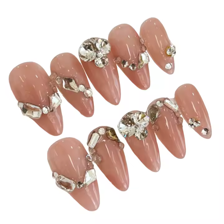 10 piezas de uñas artificiales hechas a mano de cobertura total con diamantes de imitación para decoración de uñas de mujeres y niñas - 1