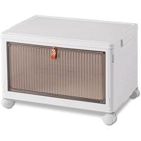 Caja de almacenamiento de plástico plegable, gruesa y duradera, transparente, apilable con tapas y ruedas, para dormitorios, salas de estar, coche - details 19