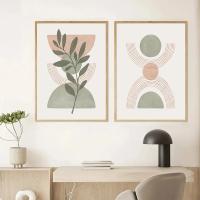 Cuadros Decorativos de Lámina Nórdica con Líneas Geométricas y Hojas Boho Abstractas Pintura en Lienzo para Decoración del Dormitorio y Hogar Marca DHROOM - details 3