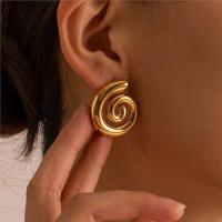 Pendientes De Estilo Geométrico Con Textura De Concha Espiral Grandes En Acero Inoxidable Joyería Impermeable Para Mujer - details 4