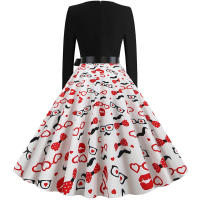 Women plaid print long sleeve vintage a line party dress v neck - details 125
