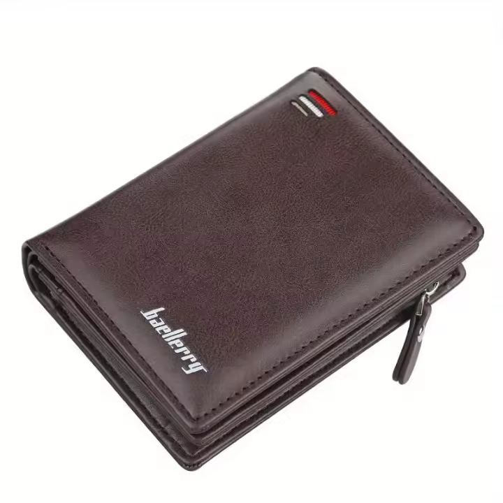 Baellerry-cartera corta de cuero PU con cremallera para hombre, monedero Vintage de gran capacidad, tarjetero - 1