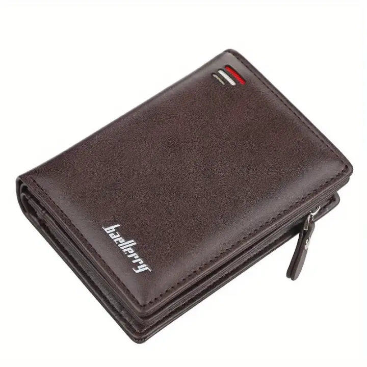 Baellerry-cartera corta de cuero PU con cremallera para hombre, monedero Vintage de gran capacidad, tarjetero - 1