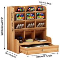 Organizador de bolígrafos de madera multifuncional, organizador de escritorio con cajón, caja de soporte de bolígrafos de gran capacidad, estilo INS - details 5