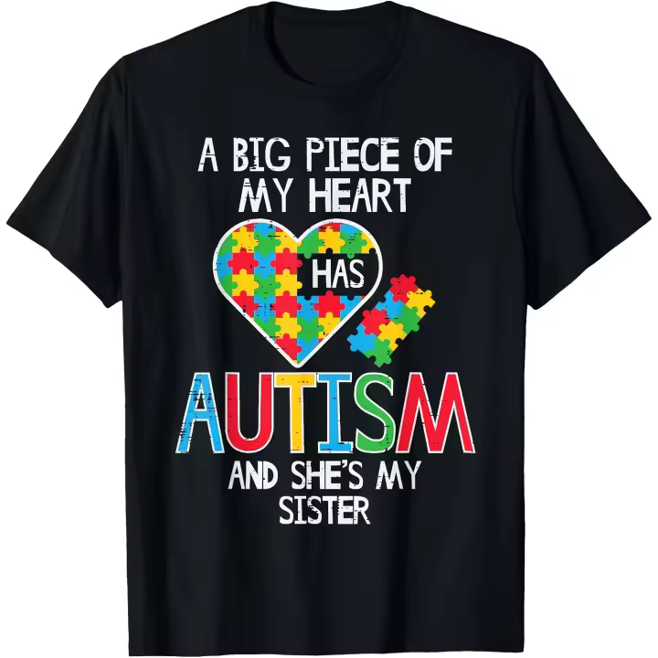 Camiseta de rompecabezas de concienciación sobre la hermana del autismo de Big Piece Of My Heart para hombre - 1
