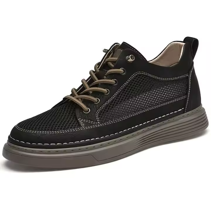Nuevos zapatos con alzas para hombre de 8cm de malla de cuero transpirable con suela gruesa informales a la moda talla grande 47 - 1