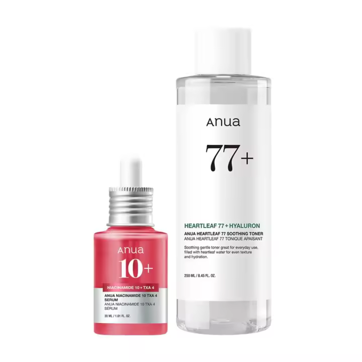 Anua Glass Skin Prep Duo, 10% niacinamida+4% suero de ácido tranexámico y tónico calmante Heartleaf 77 para una piel radiante, ácido hialurónico, - 1