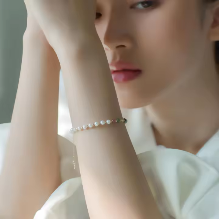 Pulsera de plata de ley versátil y sencilla con perlas de turmalina Natural, estilo INS, regalo para mujer, novia o mejor amiga - 1