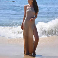 Sandalias de mujer nuevas de doble cara con abertura alta y tirantes, hermoso vestido de punto con espalda descubierta, falda de playa, moda femenina - details 3