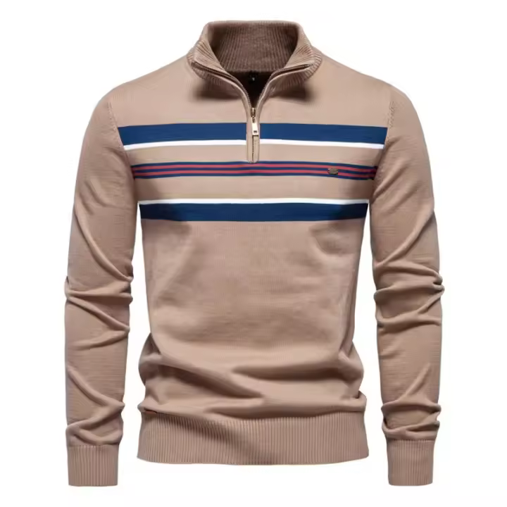 Suéter de punto medio para hombre, tops casuales a rayas, otoño e invierno - 1